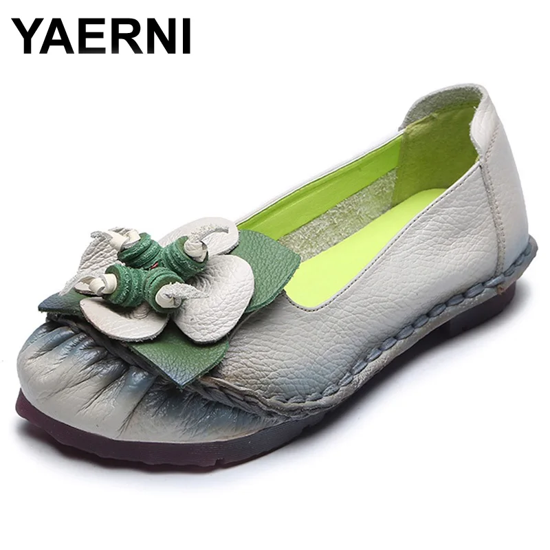 

Туфли YAERNI женские из натуральной кожи, лоферы на плоской подошве, без застежки, повседневная Винтажная обувь, мокасины для мам, ручная работ...