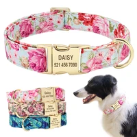personalized floral dog collar custom small medium dog pet id collar flower print nylon large dog engraved collars for pitbull