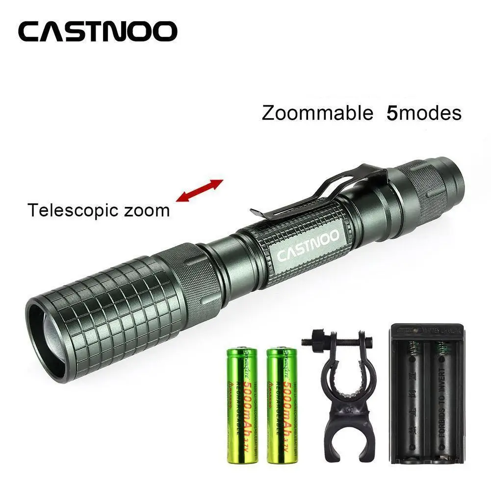 Castnoo 8000 люменов Zoom T6 светодиодный фонарик 5 режимов 18650 фонарь для кемпинга на