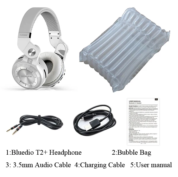 Bluedio T2+ модные складные bluetooth-наушники bluetooth BT 5,0 с поддержкой fm-радио и sd-карт, функции музыки и телефонных звонков - Цвет: White Bubble Package
