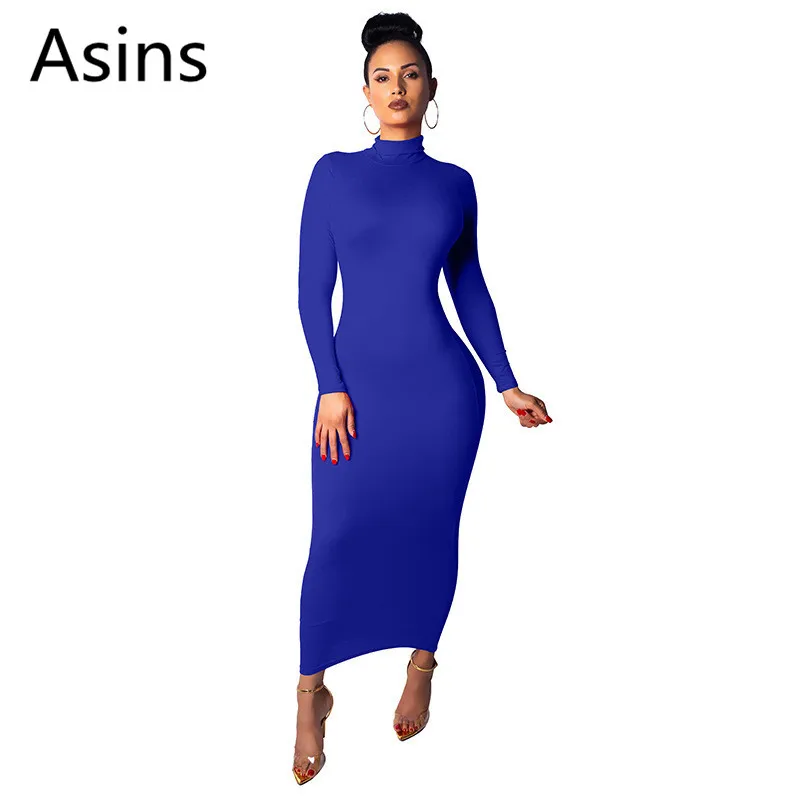 Женское банкетное платье Asins повседневное длинное на молнии с высоким воротником