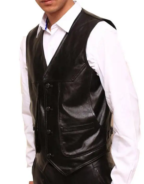 Новинка 2017 осенне зимняя кожаная одежда жилеты из натуральной кожи модный