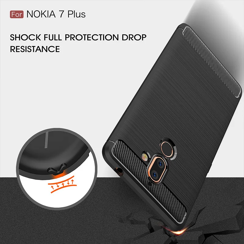Роскошные карбоновый чехол для Nokia 7 плюс Чехол новый Fibre матовый Силиконовый ТПУ