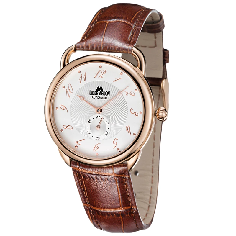 Либер aedon коричневый кожаный ремешок Лидирующий бренд Роскошные мужские часы Anique