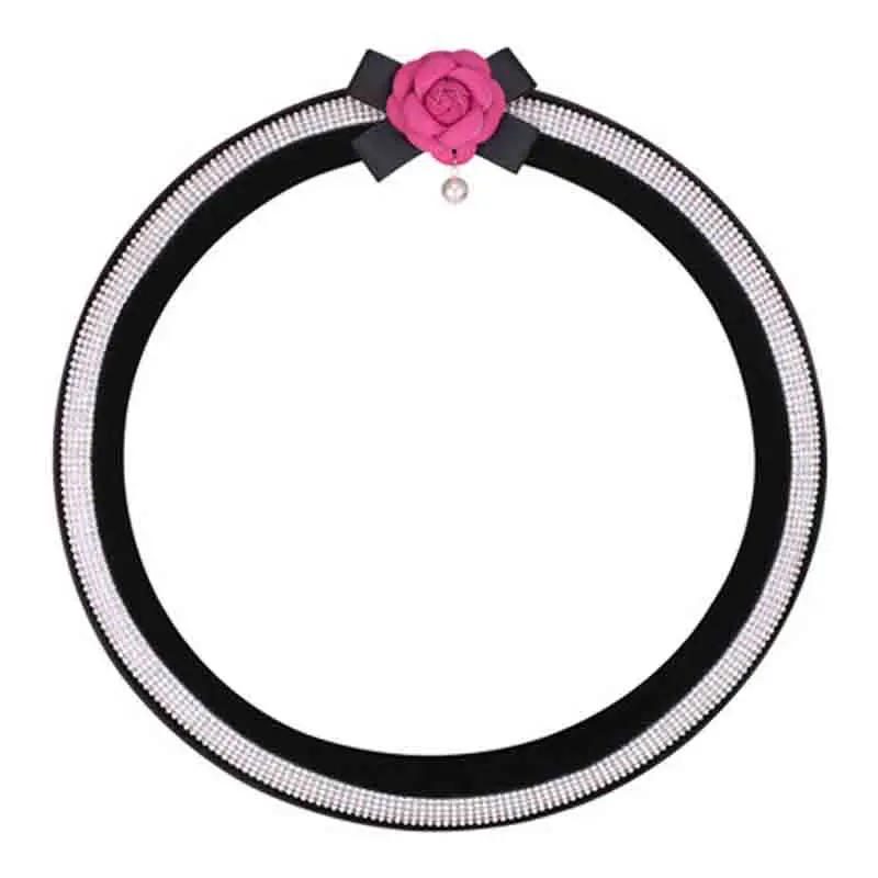 Крышка на руль Camellia Diamond, зимние плюшевые автомобильные аксессуары для руля с подогревом для женщин и девочек, хрустальные стразы, чехол на руль