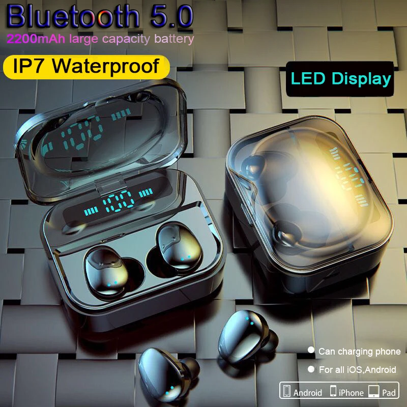 TWS Bluetooth наушники IP7 LED беспроводной 6D стерео HiFi наушник игровая гарнитура с