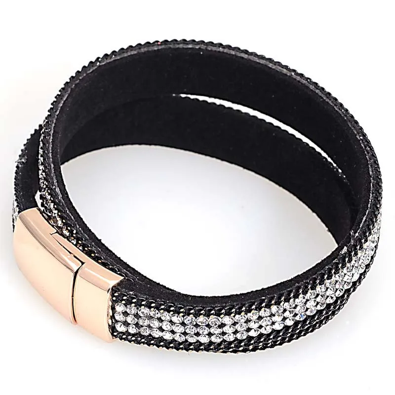 Miasol горный хрусталь Кристалл Bling двойной обёрточная бумага браслеты замша кожа обертывание магнитный браслет ремешок Кристалл Чокеры для женщин