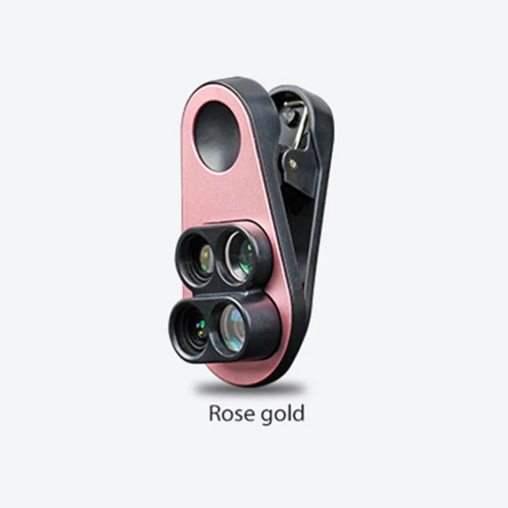 rose gold Набор объективов для камеры 4 в 1, Макросъемка, широкоугольный объектив рыбий глаз, телескоп для iPhone 6, 7, 8 Plus, XiaoMi, huawei, Oneplus Phone, новинка - Цвет: rose gold