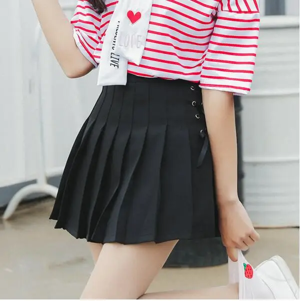 Женская Корейская Harajuku Ulzzang галстук-бабочка Милая панк смешная винтажная плиссированная юбка женские милые японские Kawaii юбки для женщин - Цвет: Черный