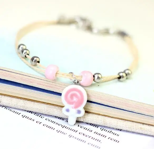 Красивые яркие керамические браслеты с подвесками синие фиолетовые ручной