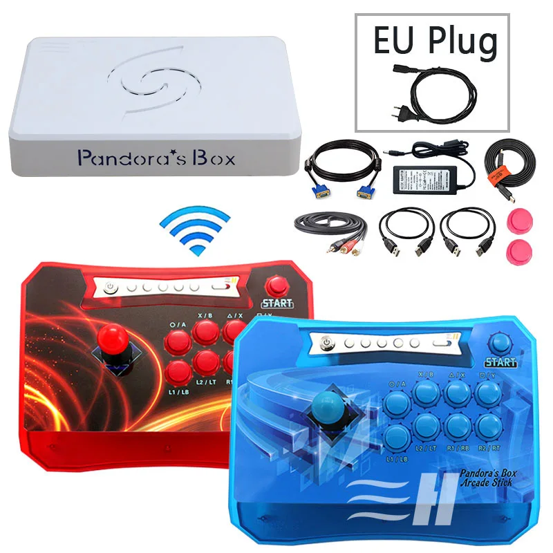 2P blue red EU Pandora Box 6 1300 в 1 беспроводной игровой джойстик контроллер 2 игроков джойстик консоль может добавить 3000 игры fba mame ps1 3d игры - Цвет: 2P blue red EU