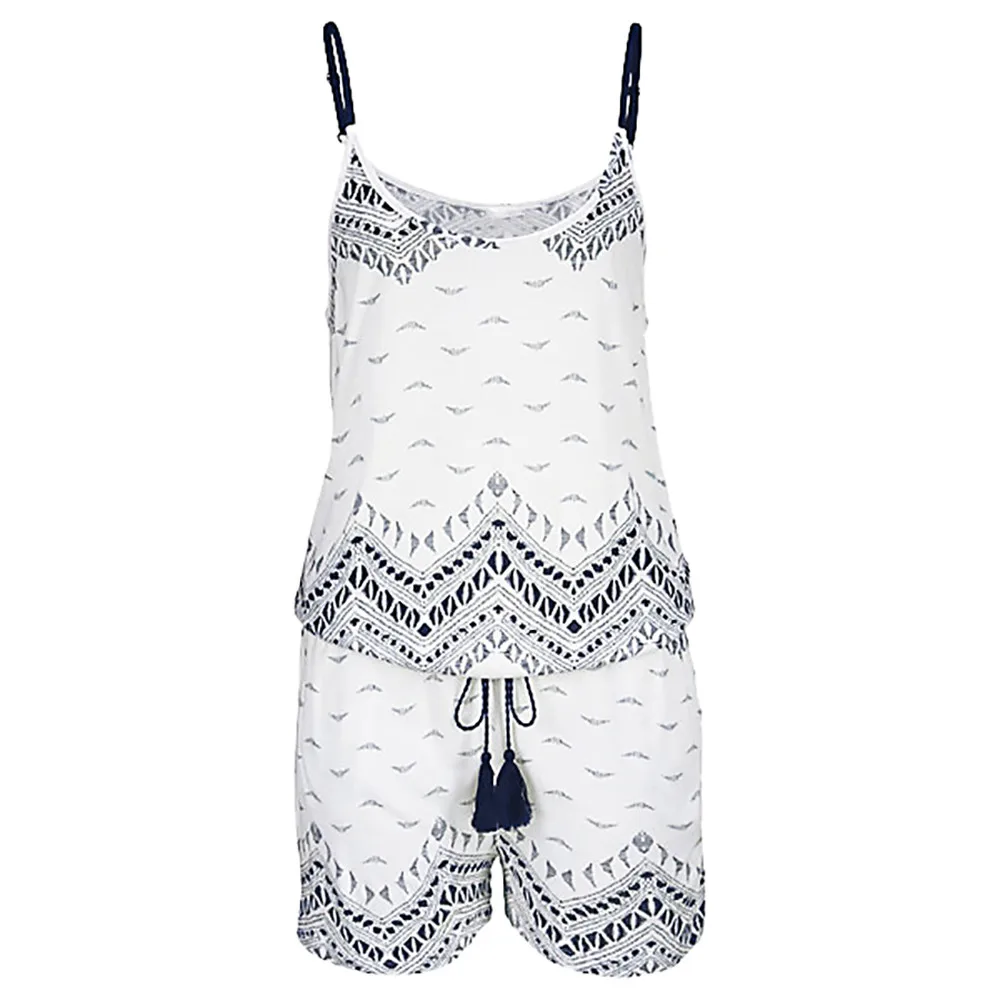 Fashion Summer Jumpsuit 2019 Women Ladies Bohemian Playsuit Casual Sleeveless Backless Elastic Waist Print Mini Romper 10Apr 3 | Женская