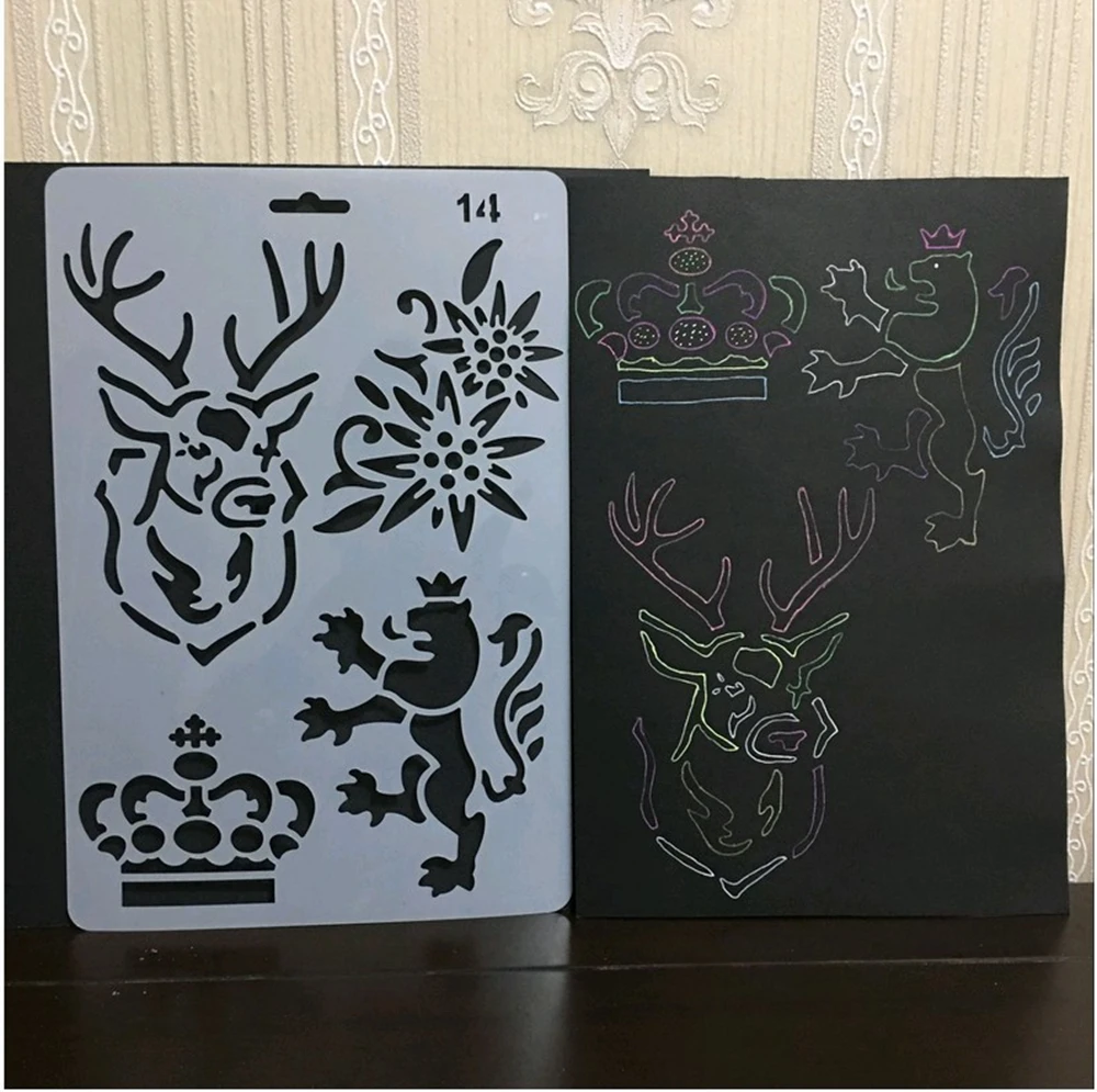 ENO Приветствие пластиковый трафарет арт лист лося оленя Королевская корона льва