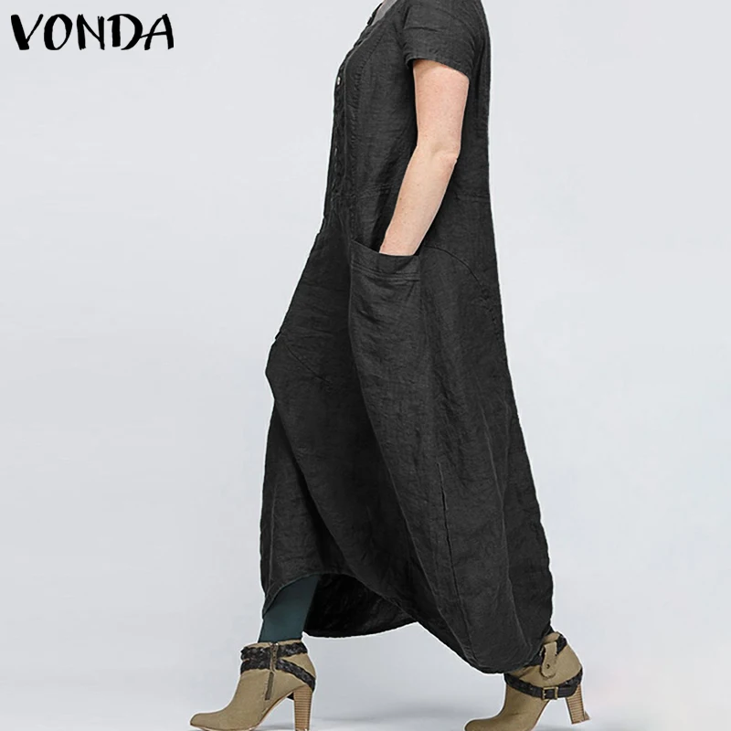 VONDA платье-рубашка женское летнее платье-туника в стиле кэжуал женское на пуговицах мешковатое Длинное Платье Макси платье с неровным подолом 5XL