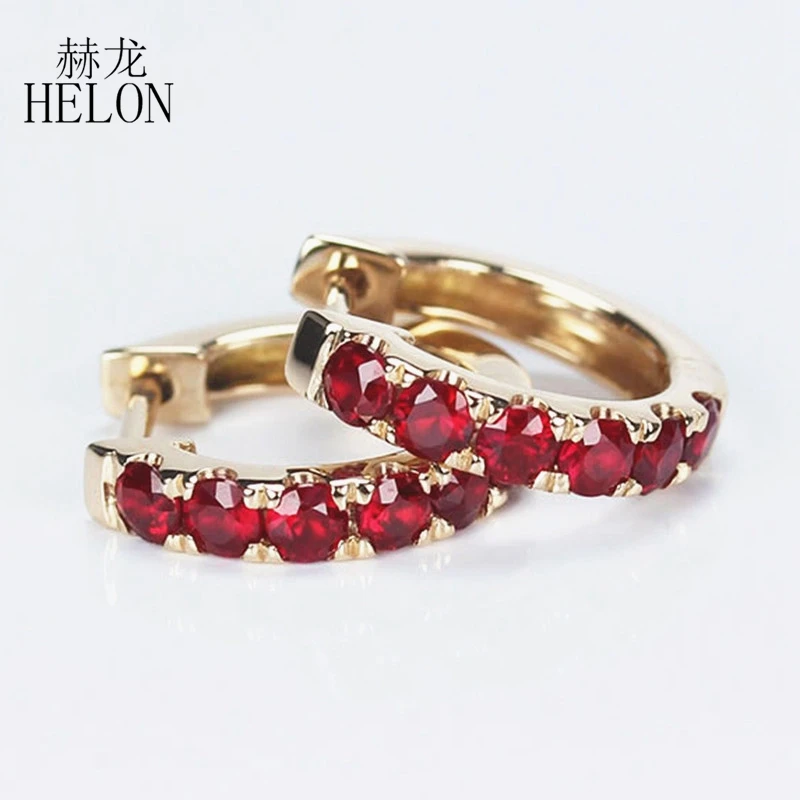 HELON Solid 14k розовое золото Сертифицированный круглый 0.6ct натуральный рубин обручение свадебные женские изысканные ювелирные висячие серьги