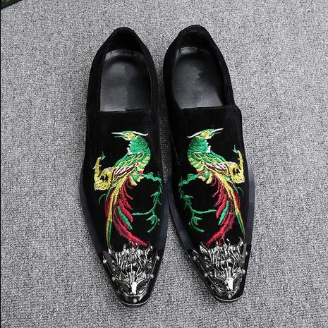 2017 Men Metal Pointed Toe Fashion Shoes Embroidery National style Flat Suede Casual Cool Party SIZE 39-46 | Обувь