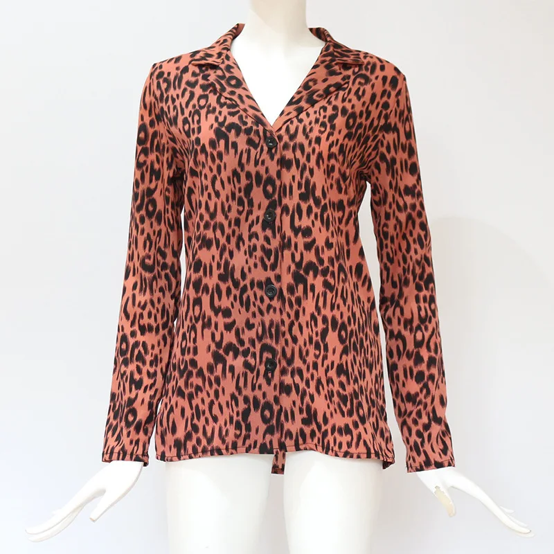 

Women Blouses Summer Chiffon Leopard Blouse Long Sleeve Turn Down Collar Lady Office Shirt Loose Tops Plus Size Blusas Chemisier