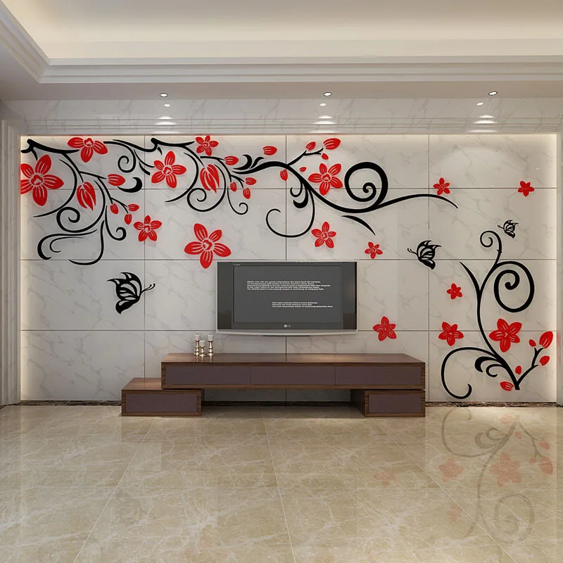 New arrival Flower butterfly 3d Acrylic Crystal wall stickers TV sofa wall DIY decor Mural Home decor