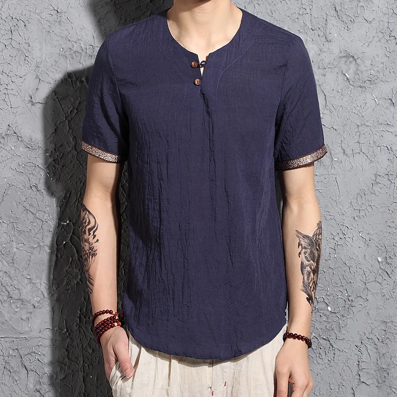 

Men's shirt new Chinese style original imitation cotton linen Chinea short sleeves vintage shirt men's summer loose clothes