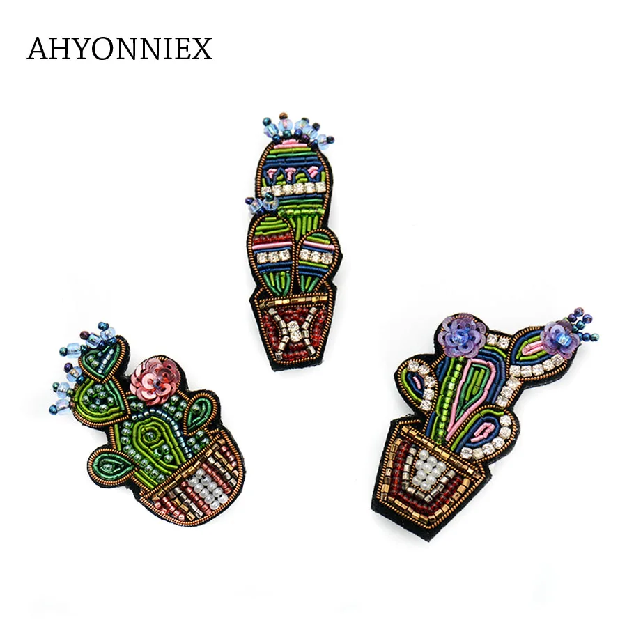 AHYONNIEX индийский Шелковый патчи кактуса DIY Аппликация булавка На ментальный брошь