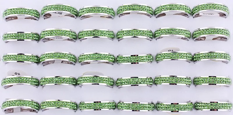

Wholesale Bulk Lots 25Pcs Green 2Row CZ Inlay Wedding Stainless Steel Ring Wedding Bridal Valentine Fashion Jewelry 17-21MM