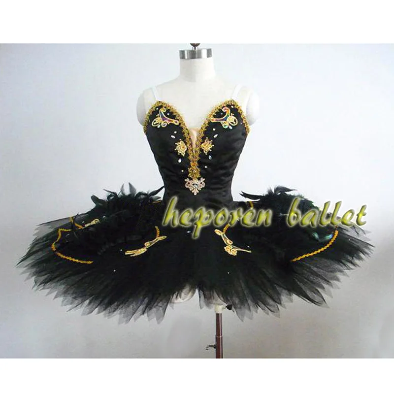 

New Arrival Black Swan Feather Ballet Dress For Competition,Professional Hard Organza Pancake Ballet Rehearsal Tutu HB227