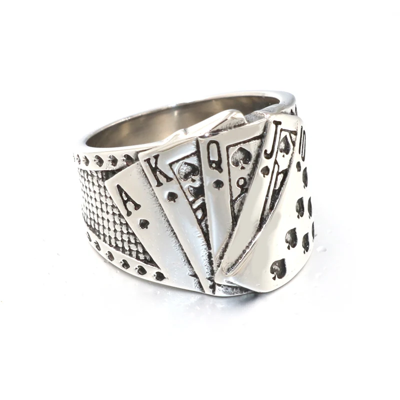 Lucky every time you win Men ring Stainless steel Classic Cool Men's Jewelry Chunky Black Enamel Spades Poker New Ring For | Украшения