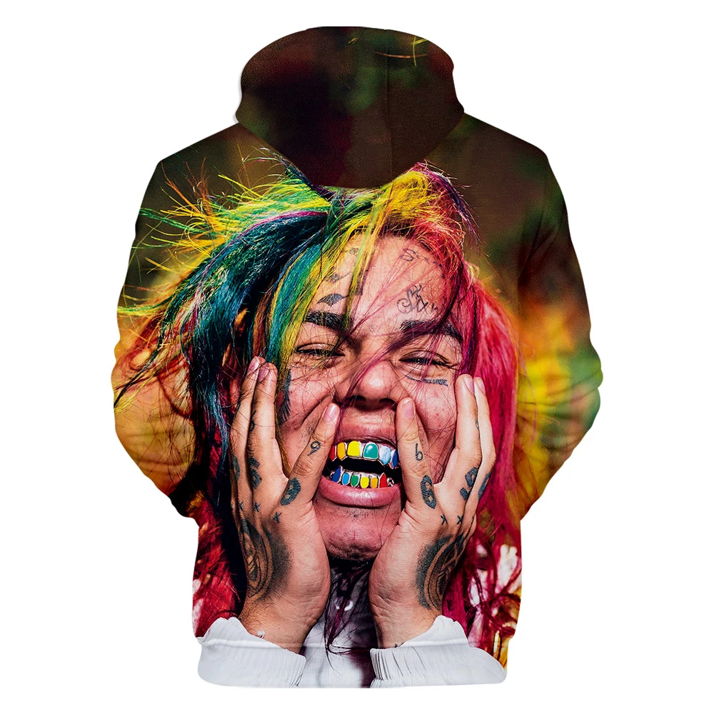 Новинка,, мужские толстовки с 3D принтом Rapper 6IX9INE, осенняя мода Harajuku, популярная худи с 3D принтом 6IX9INE, мужские толстовки