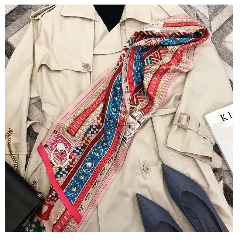 Узкий длинный 100% шелковый платок женские модные шелковые шарфы с принтом