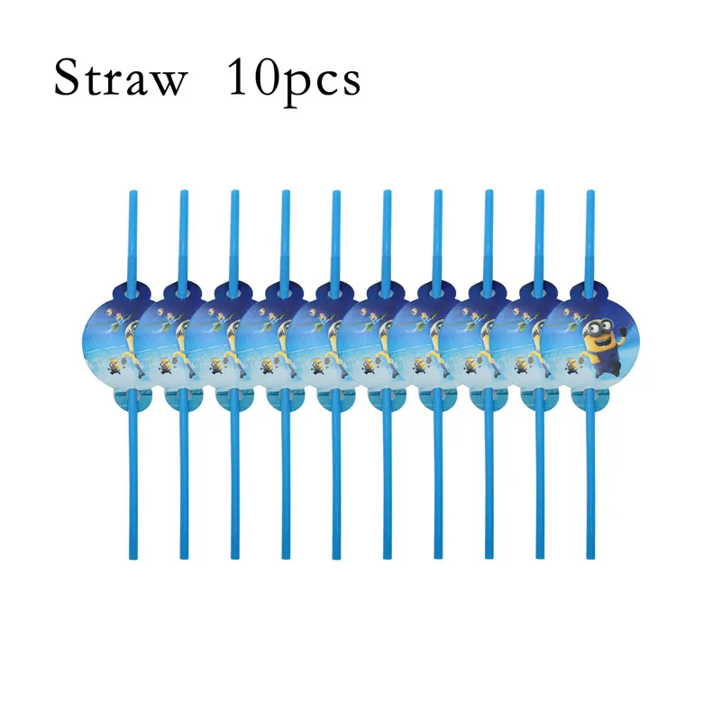 Straw 10pcs Мультфильм Миньон тематическая вечеринка на день рождения украшения Дети одноразовые столовые приборы набор салфетки тарелка Подарочный пакет вечерние принадлежности детский душ - Цвет: Straw 10pcs