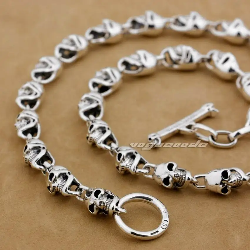

18" to 36" 925 Sterling Silver Skulls Mens Biker Rocker Punk Necklace 8W004N
