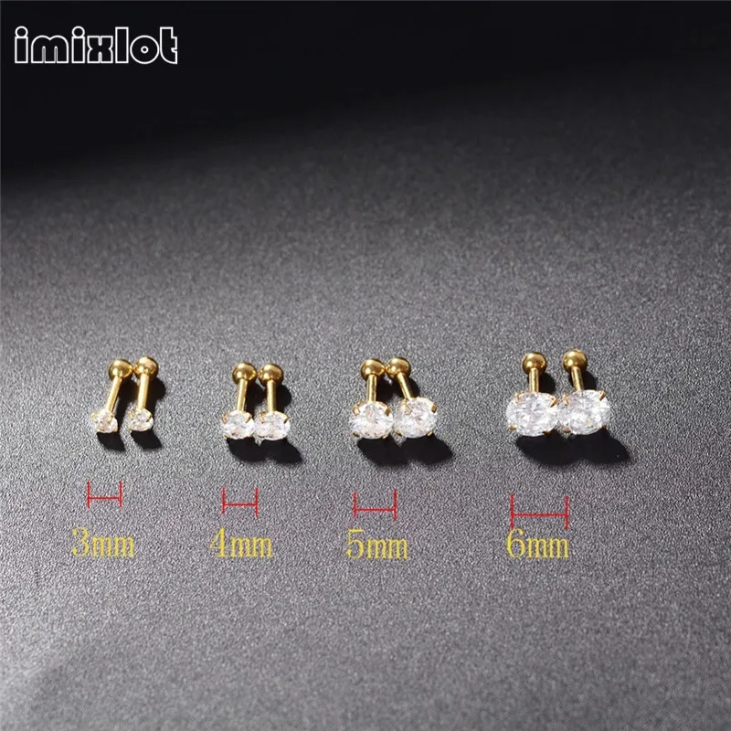 2 PC Surgical Steel Prong Set Zircon Crystal Ear Cartilage Tragus Helix Piercing Bar Top Upper Stud Earring Tunnel Plugs 16g | Украшения и