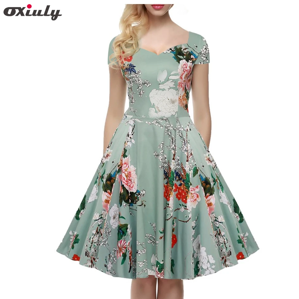 Oxiuly плюс размер 4XL 5XL женское 50 s 60 Одри Хепберн винтажное рокабилли Цветочные