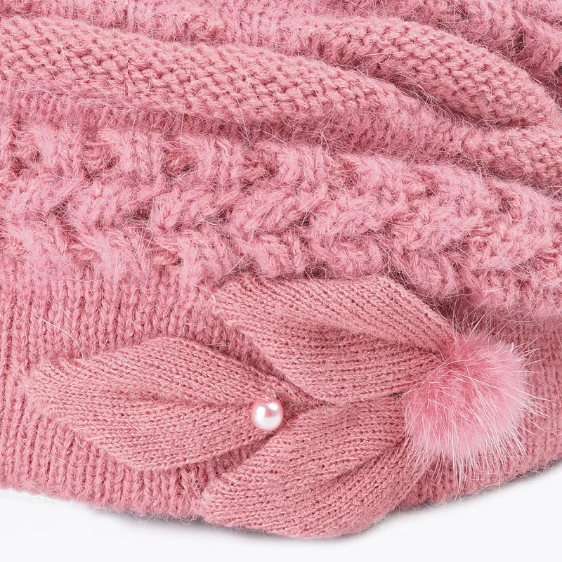 Женская новая зимняя теплая шапка осенне шерстяная вязаная из меха кролика для