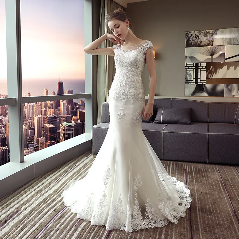 Vestido De Noiva 2021 свадебное платье с круглым вырезом и шлейфом роскошное кружевное