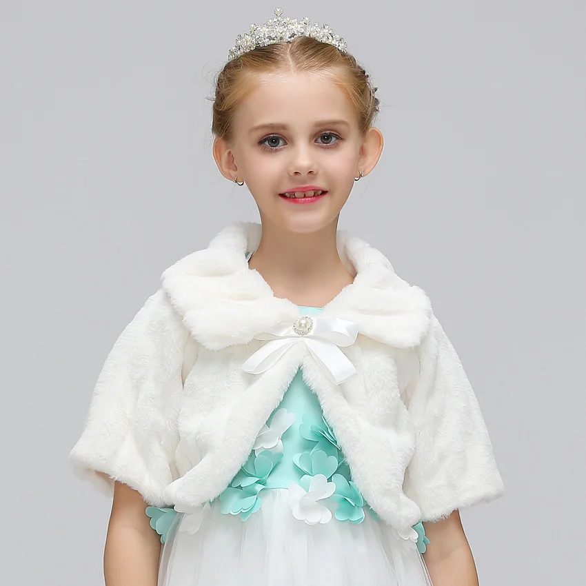 Winter Warm Baby Girls Wool Fur Coats Dress Cape Teenage Princess Shawl Soft Long Sleeve Jacket for Children Kids Formal Outwear | Детская