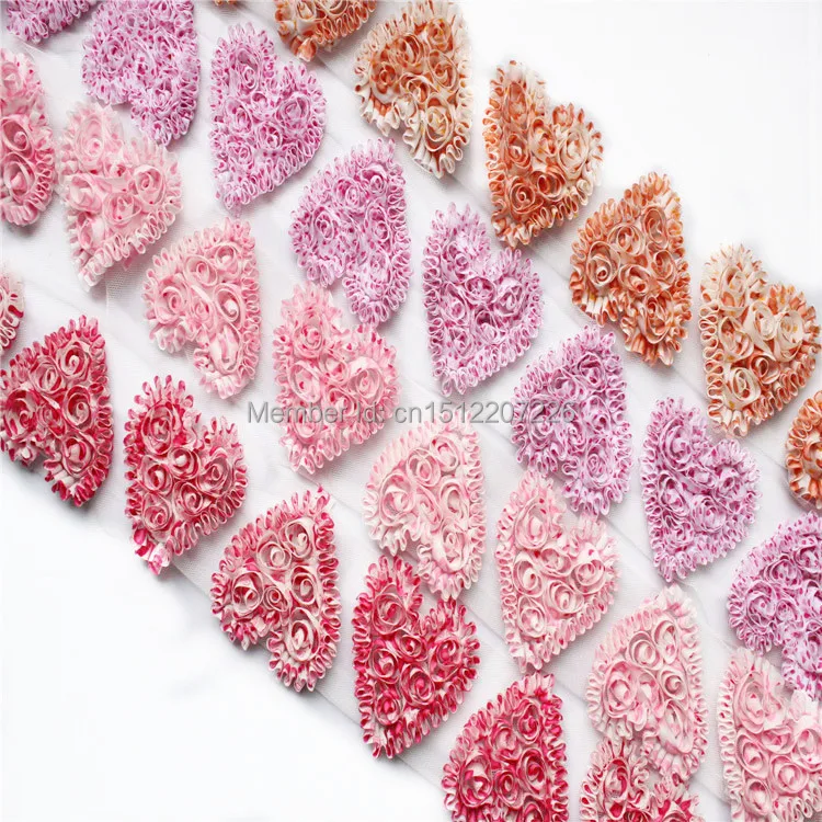 

100Pcs/lot Shabby Heart Headbands Valentine's Day Headbands spot shabby chiffon rose trim flower(solid+printed)