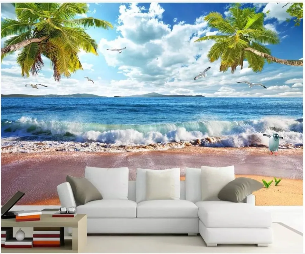 3d обои на заказ фото стену пляж спрей гавайский морской пейзаж фон домашний декор