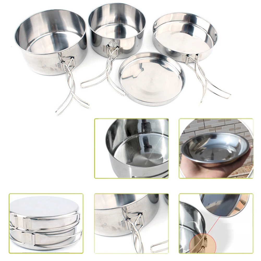 4 набор кухонной посуды Кухня комбинации Кемпинг серебро чаши горшки нержавеющая