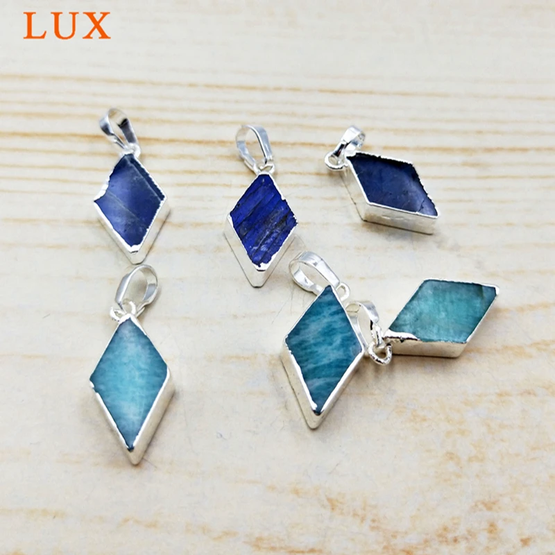Шт. 10 шт. серебряный цвет натуральный Лабрадорит Amazon Stone кулон ромб Gem модные подвески для цепочки и ожерелья