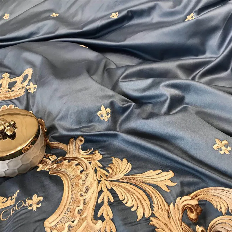 2018 элегантное постельное белье с вышивкой Египетский хлопок серый комплект