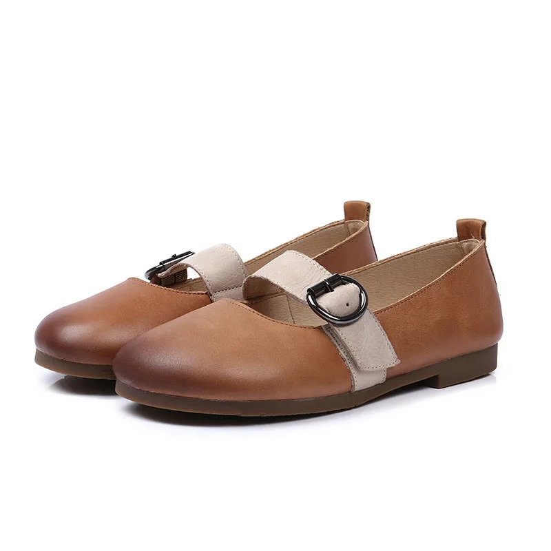 2018 new summer casual Korean version of the grandmother shoes literary retro leather low cut soft peas | Обувь