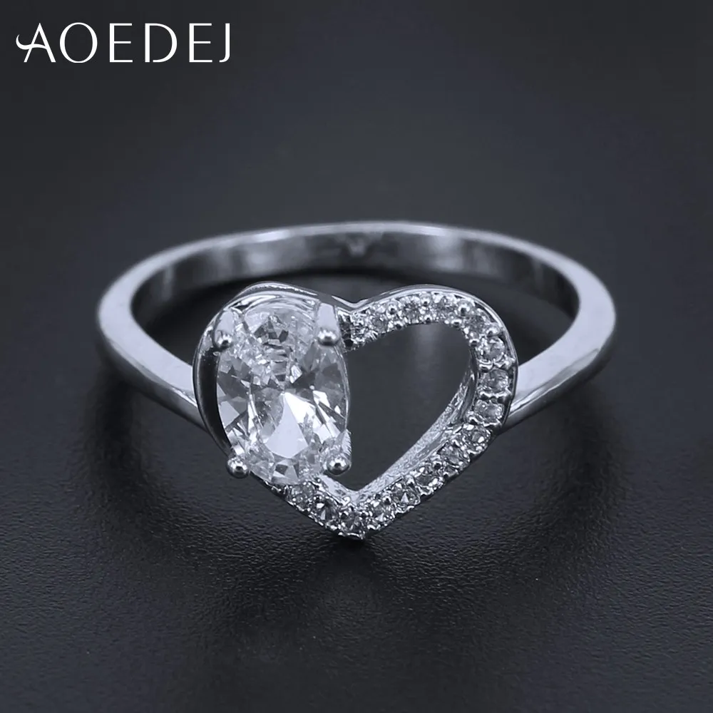 AOEDEJ New Heart with Crystal Stones Ring Rose Gold Engagement Rings Women Finger Bagues Wedding Jewellery Aneis | Украшения и