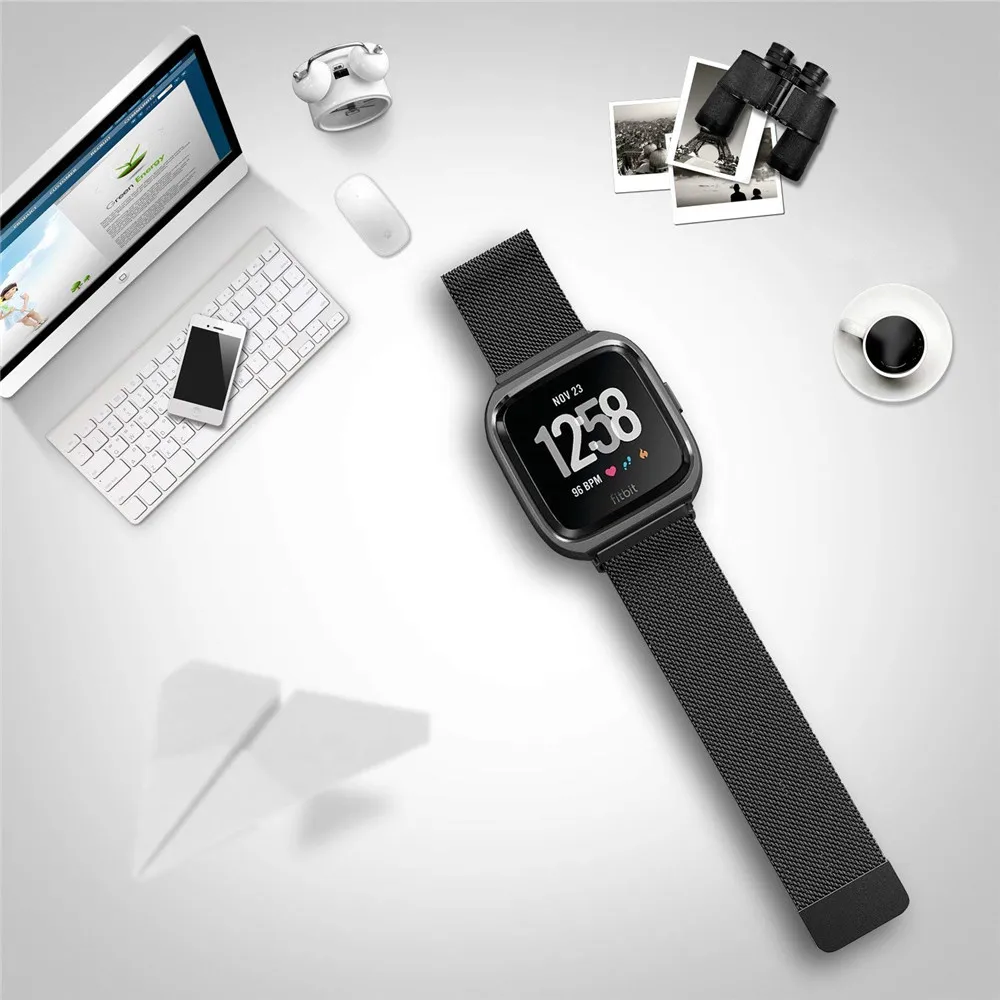 GXV Milanese Mesh Loop из нержавеющей стали металлический сменный браслет с магнитной пряжкой защитный чехол бампер для Fitbit Versa