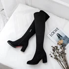 Узкие сапоги из искусственной замши, пикантные Сапоги выше колена, женские зимние сапоги, модные сапоги до бедра, женская обувь