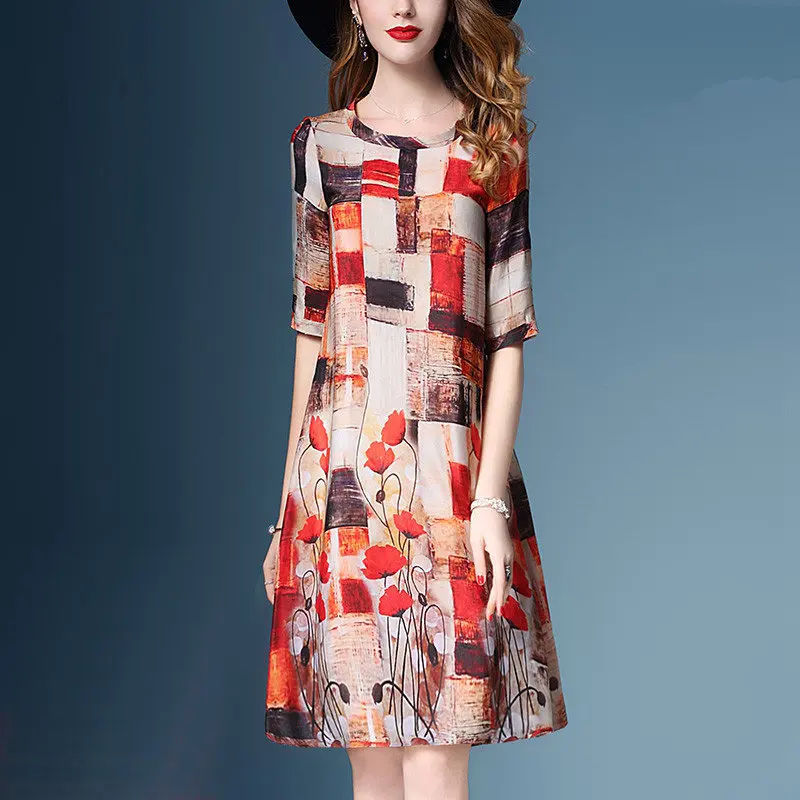 Новое поступление, женское летнее платье с модным принтом, Vestidos Feminino, повседневное шелковое платье в винтажном стиле для девушек, Robe Femme Ete - Цвет: Многоцветный