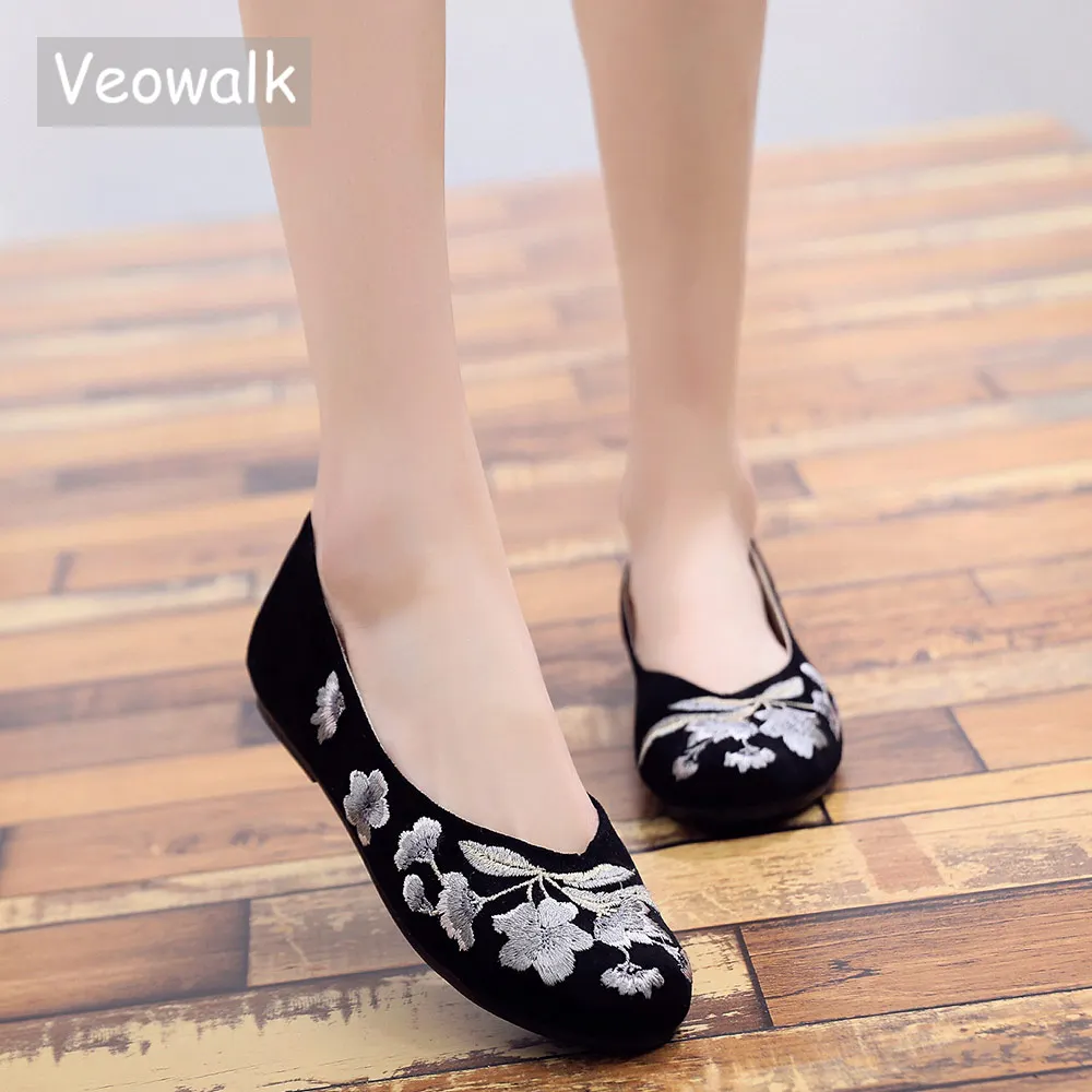 Veowalk/шикарные женские парусиновые балетки на плоской подошве с цветочной