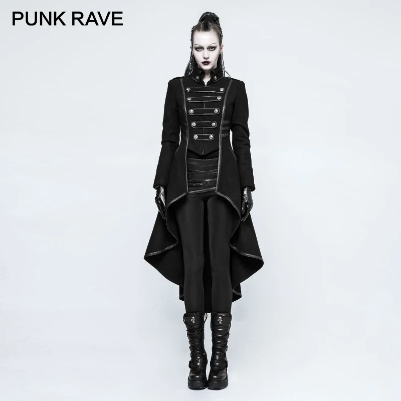 Gothic Halloween Christmas Wool Blends Coat Winter Uniform Asymmetric Buckle Worsted Military Women's Long Coats PUNK RAVE Y-786