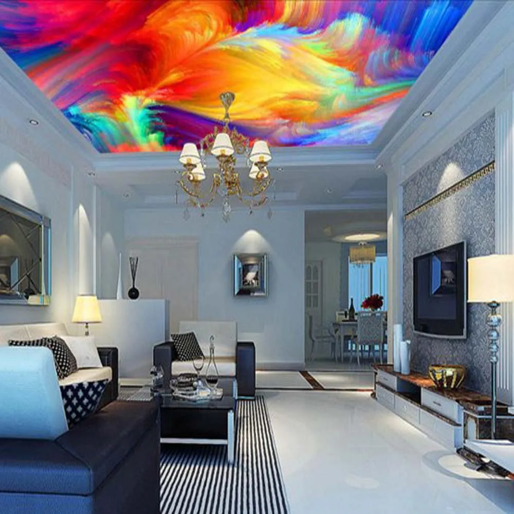 

3D Color Palette Views Abstract Ceiling Wallpaper Mural Print Photo Murals Decal Wall Art Decor for Living Room Indoor Custom