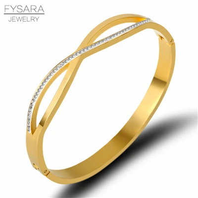 FYSARA 361l из нержавеющей стали крест браслеты с камнями и браслеты для женщин кубический цирконий бесконечные браслеты Роскошные брендовые ювелирные изделия - Окраска металла: Gold